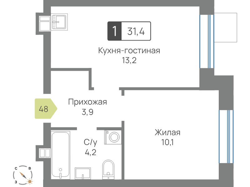1 ккв 31,4 м²