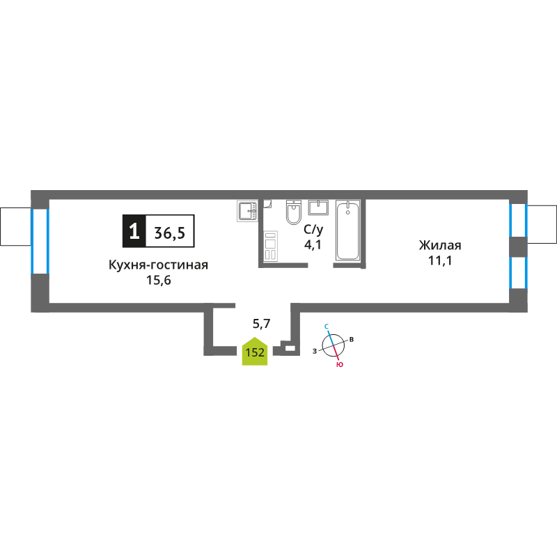 2 ккв (Евро) 36,5 м²