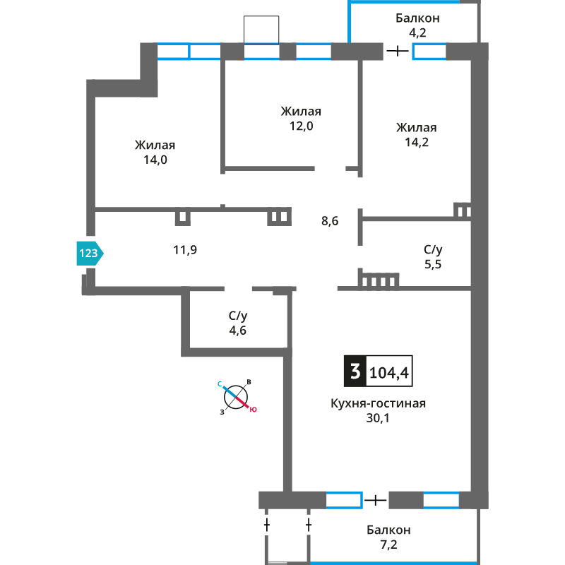 4 ккв (Евро) 100,9 м²