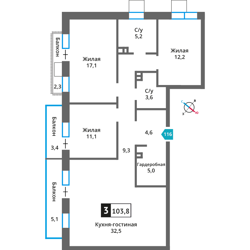 4 ккв (Евро) 100,6 м²