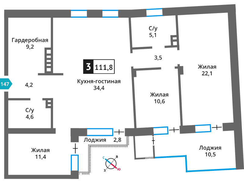 4 ккв (Евро) 104,9 м²