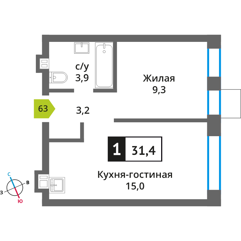 2 ккв (Евро) 31,4 м²