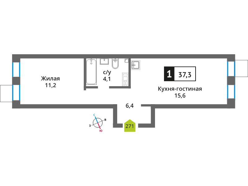 2 ккв (Евро) 37,3 м²