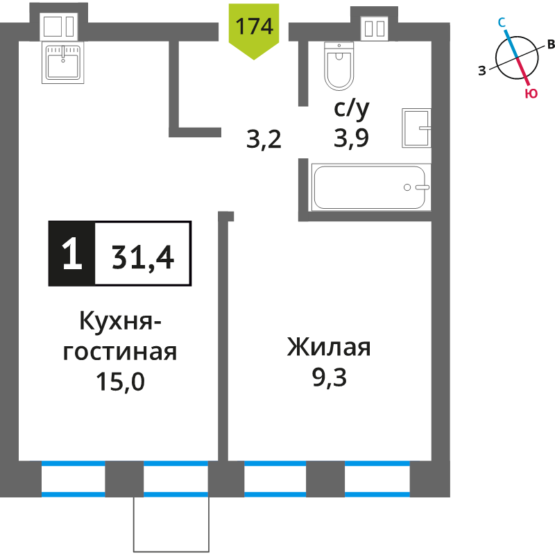 2 ккв (Евро) 31,4 м²