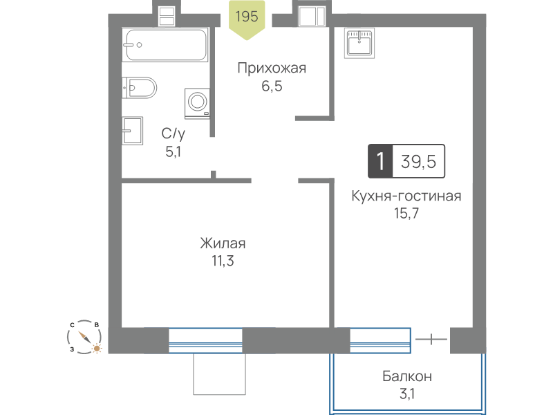 2 ккв (Евро) 39,5 м²
