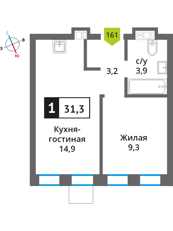 2 ккв (Евро) 31,3 м²