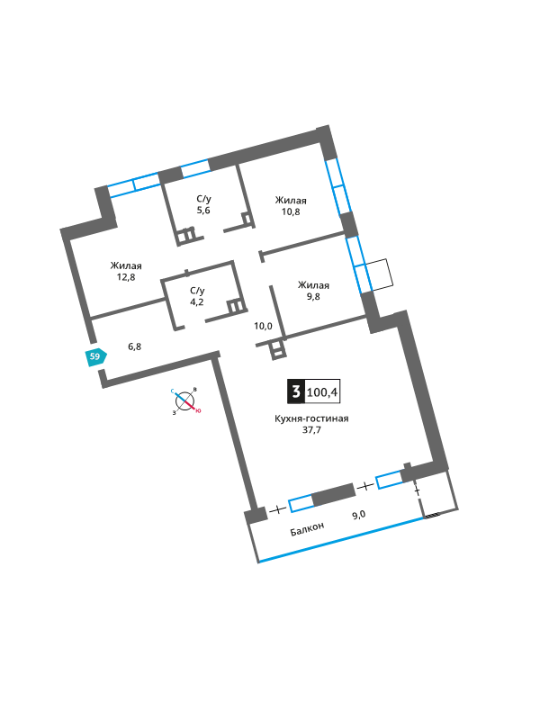 4 ккв (Евро) 98 м²