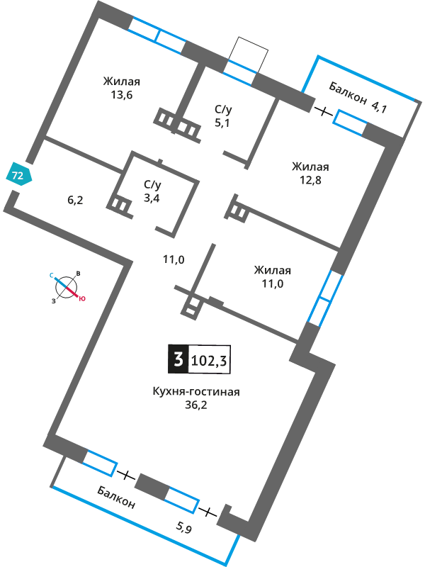 4 ккв (Евро) 99,8 м²