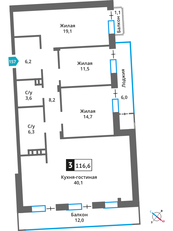 4 ккв (Евро) 109,9 м²