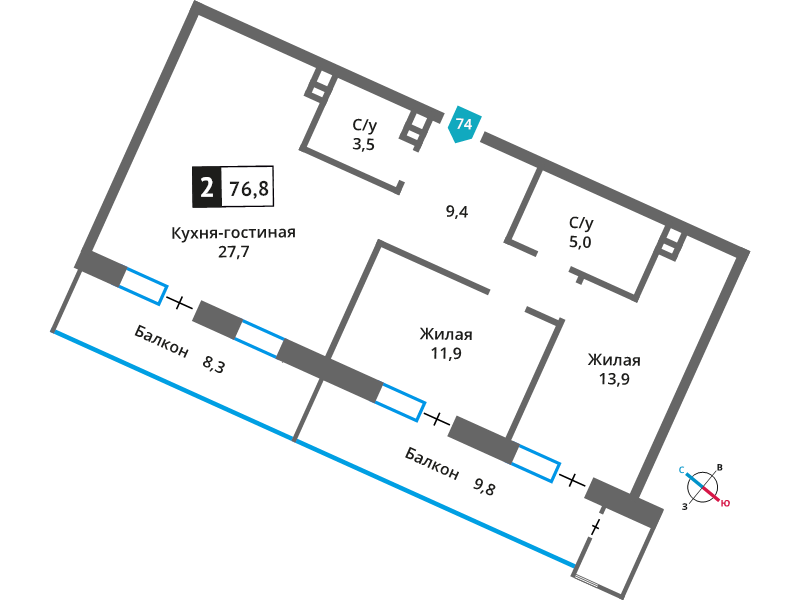 3 ккв (Евро) 71,3 м²