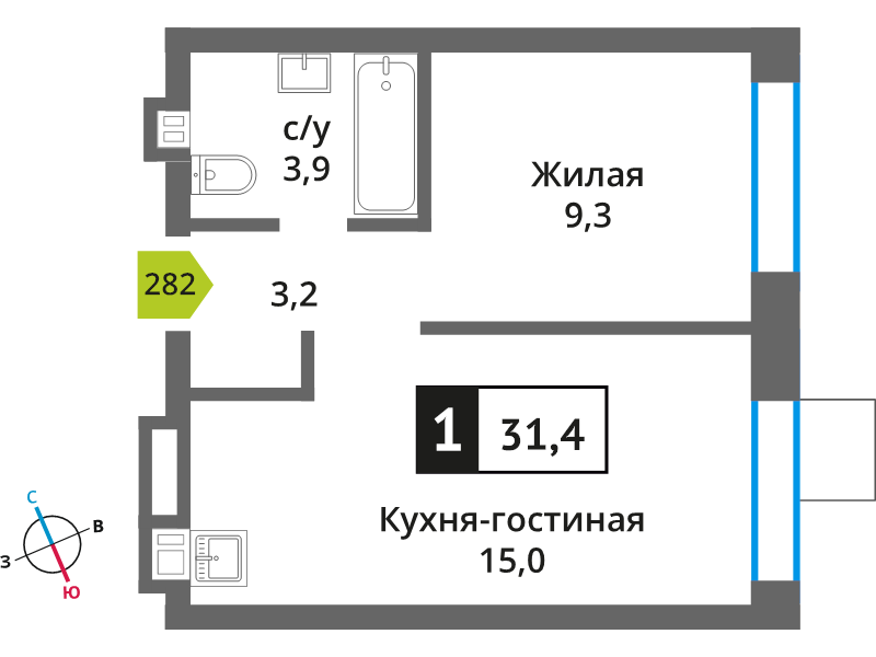 2 ккв (Евро) 31,4 м²