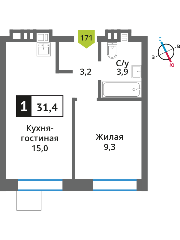 2 ккв (Евро) 31,4 м²