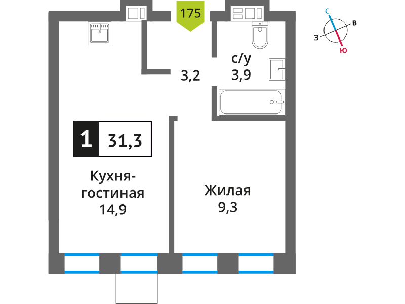2 ккв (Евро) 31,3 м²