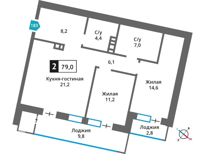 3 ккв (Евро) 72,5 м²