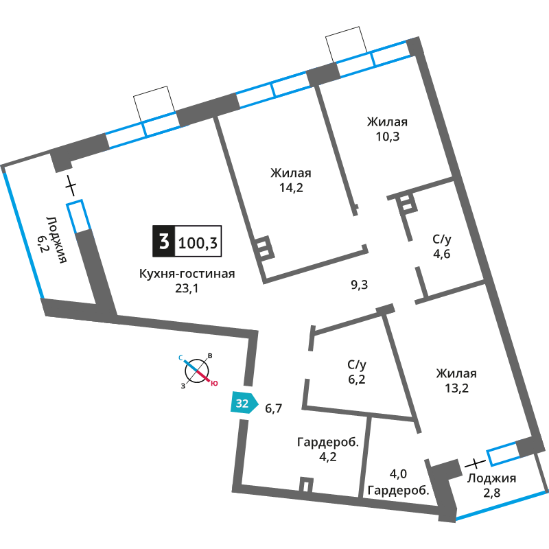 4 ккв (Евро) 96,1 м²