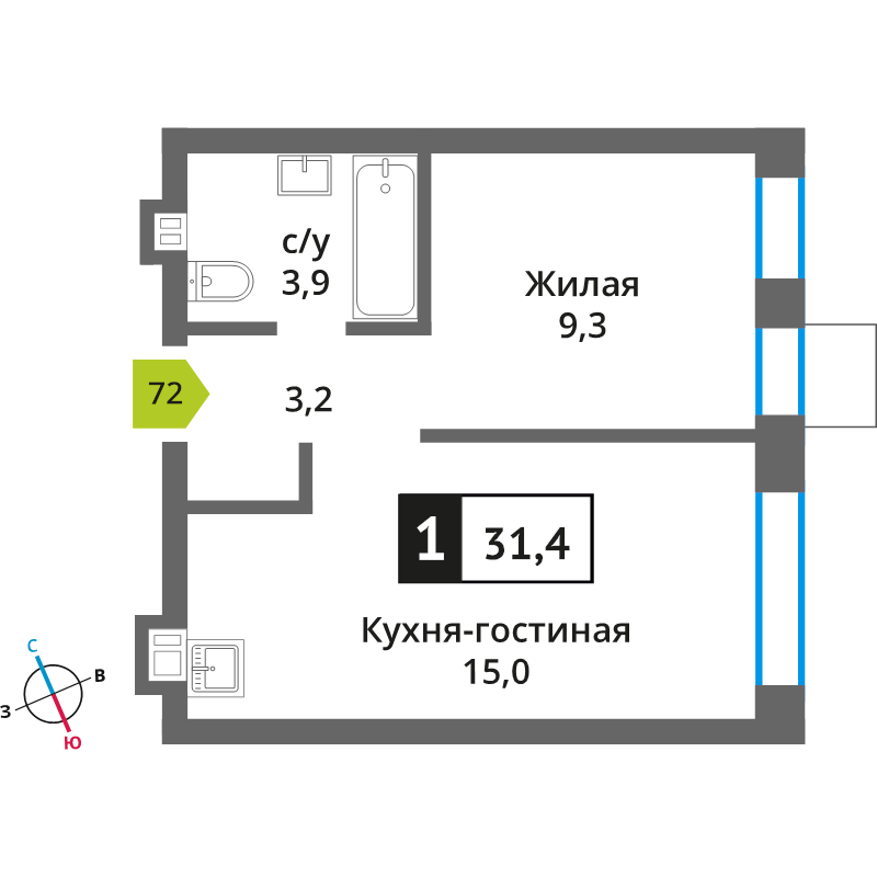 2 ккв (Евро) 31,4 м²