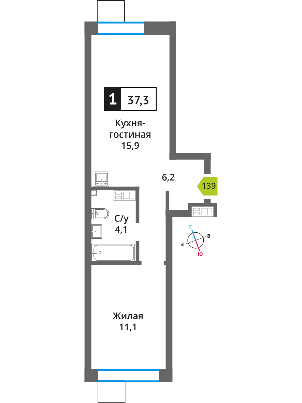 2 ккв (Евро) 37,3 м²