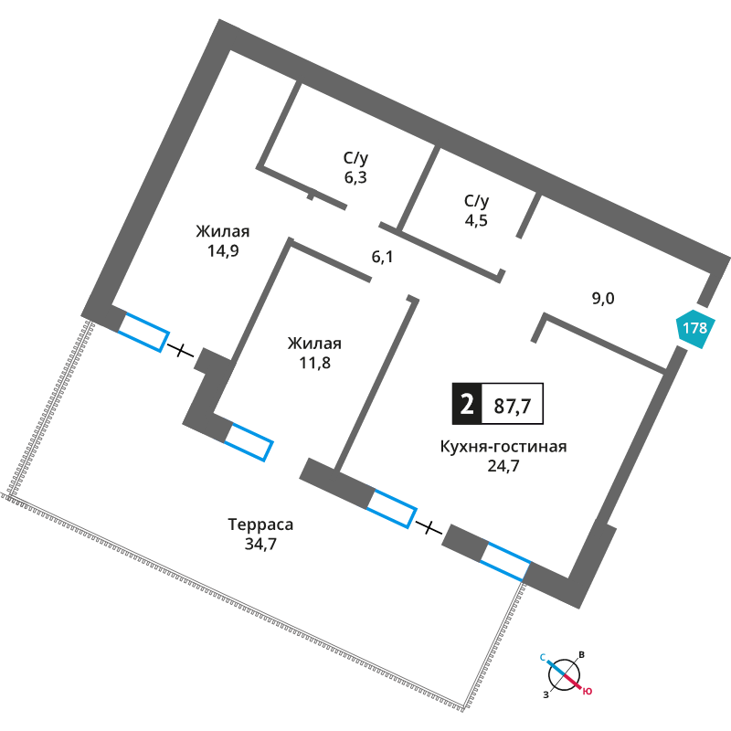 3 ккв (Евро) 77,3 м²