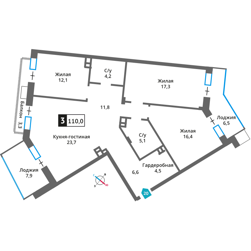 4 ккв (Евро) 101,9 м²