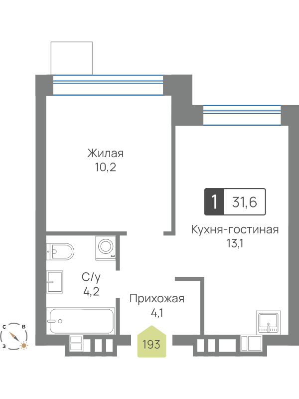 1 ккв 31,6 м²
