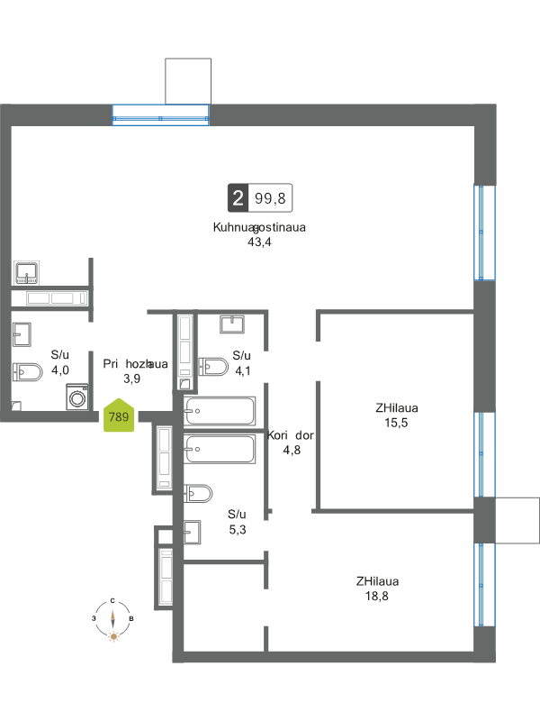 3 ккв (Евро) 99,8 м²
