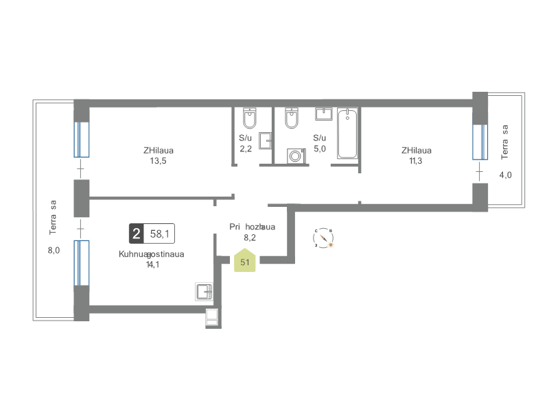 2 ккв 58,1 м²