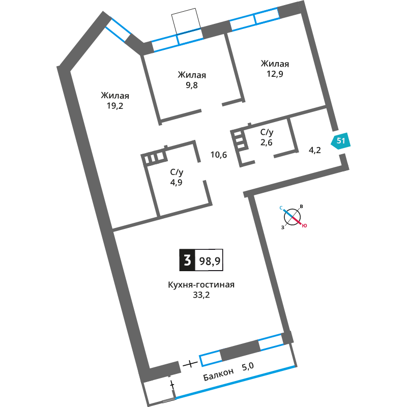 4 ккв (Евро) 97,6 м²