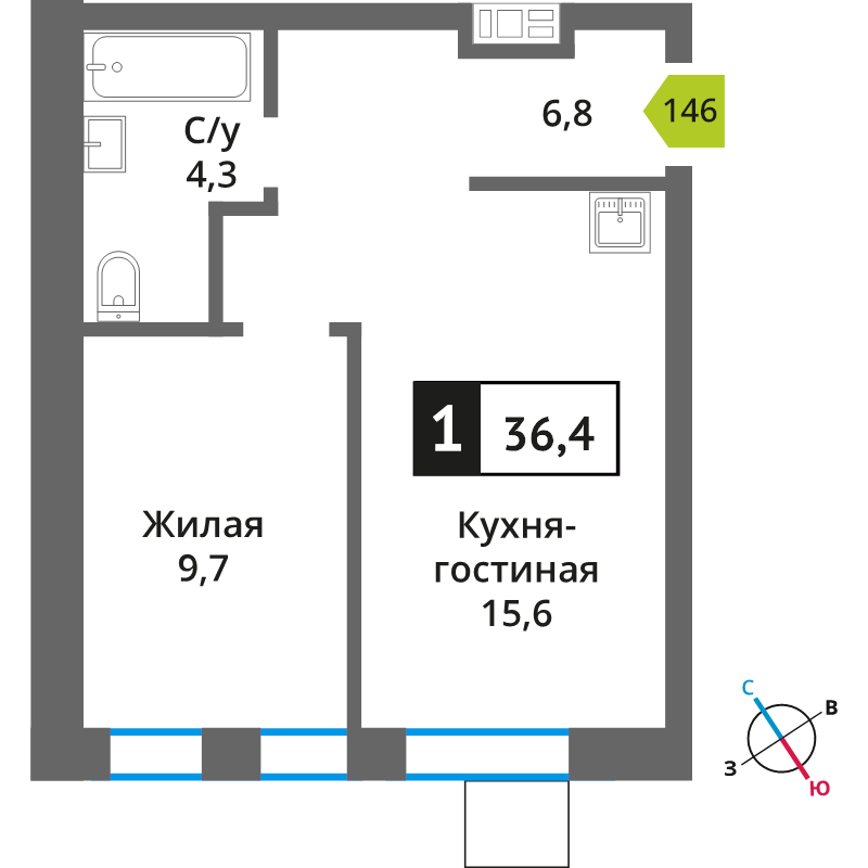 2 ккв (Евро) 36,3 м²