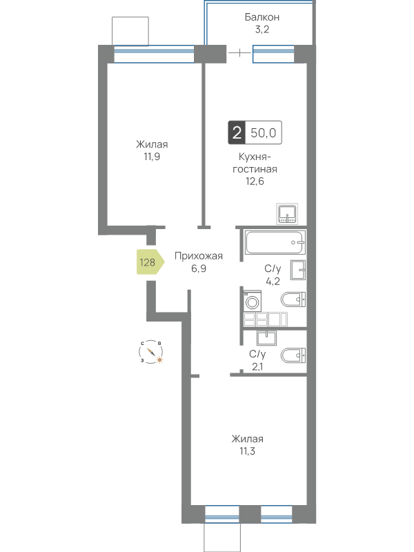 2 ккв 50 м²