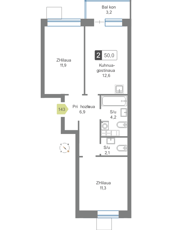2 ккв 50 м²