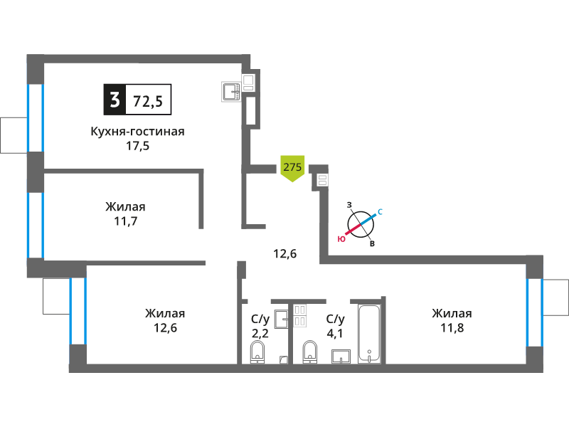 4 ккв (Евро) 72,5 м²