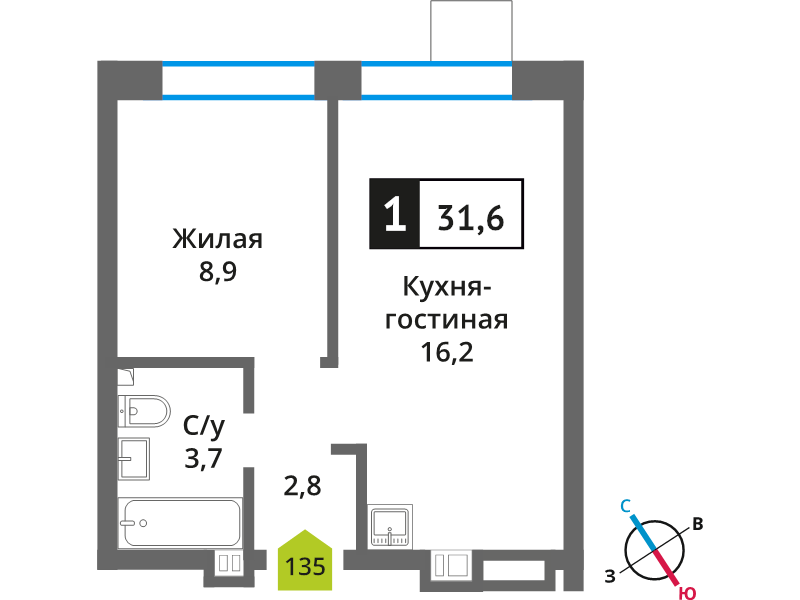 2 ккв (Евро) 31,6 м²