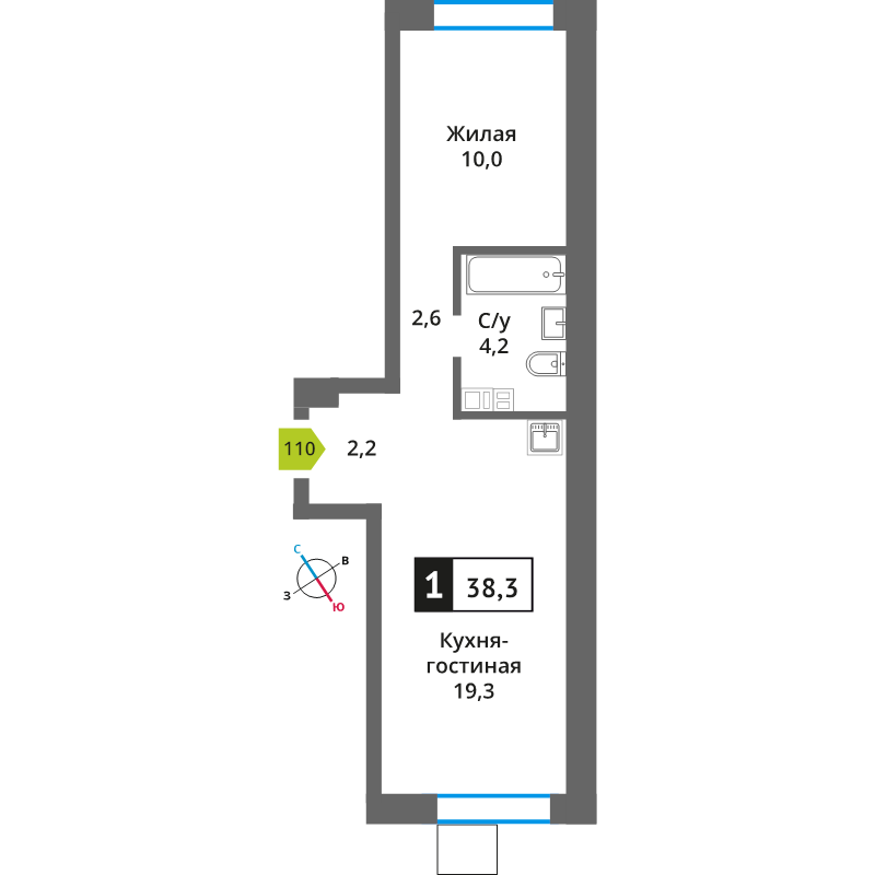 2 ккв (Евро) 38,3 м²