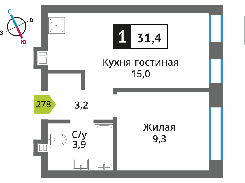 2 ккв (Евро) 31,4 м²