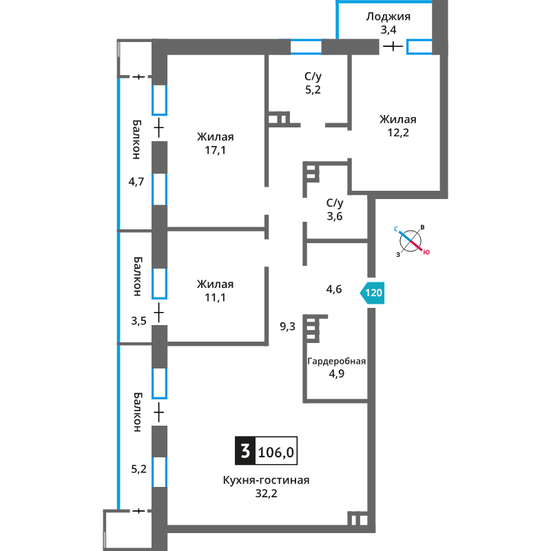 4 ккв (Евро) 100 м²