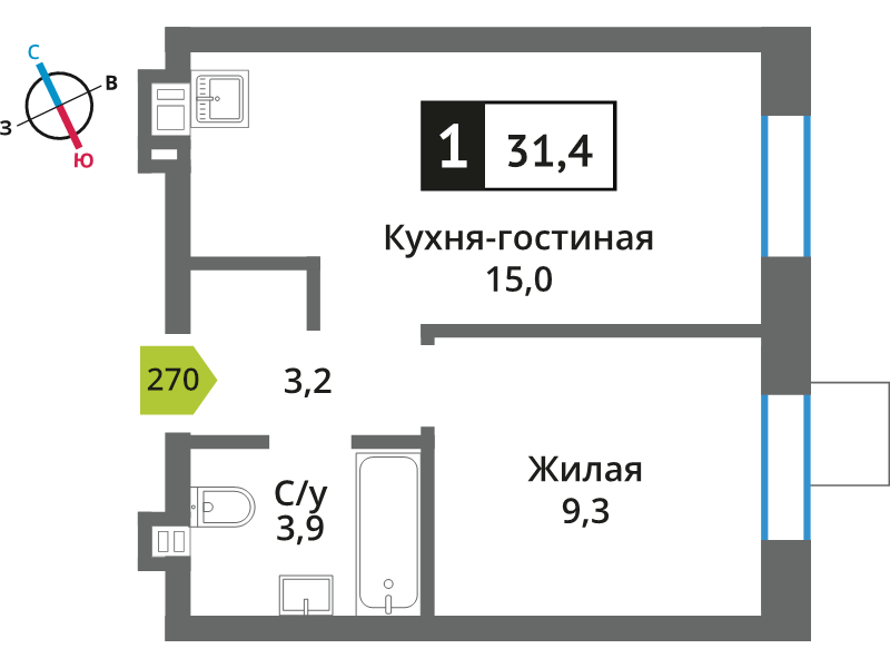 2 ккв (Евро) 31,4 м²