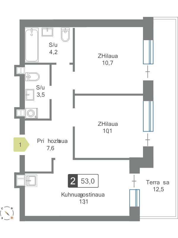 2 ккв 53 м²