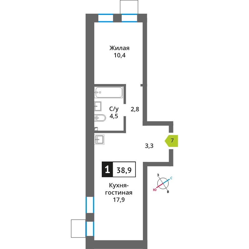 2 ккв (Евро) 38,6 м²