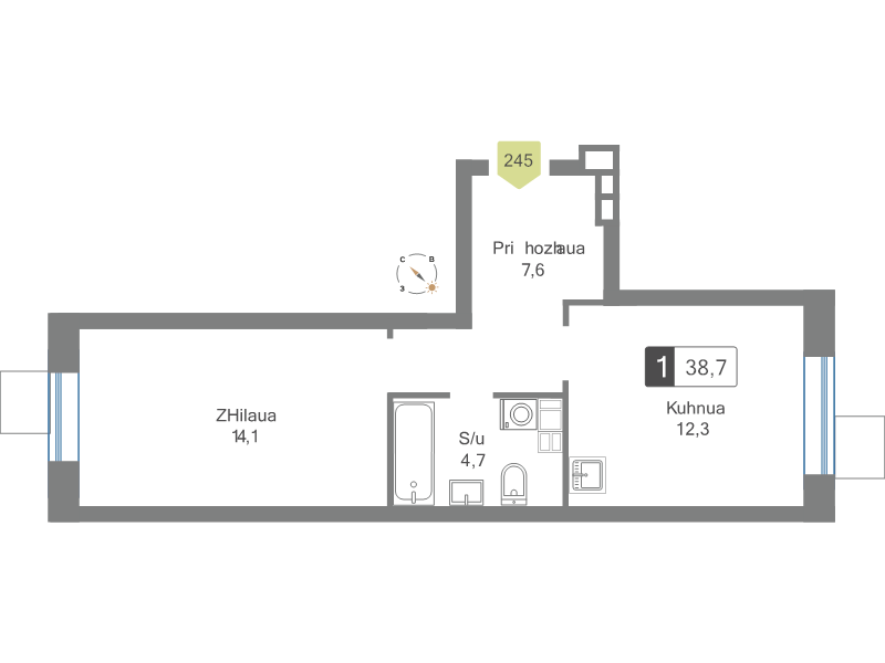 1 ккв 38,7 м²