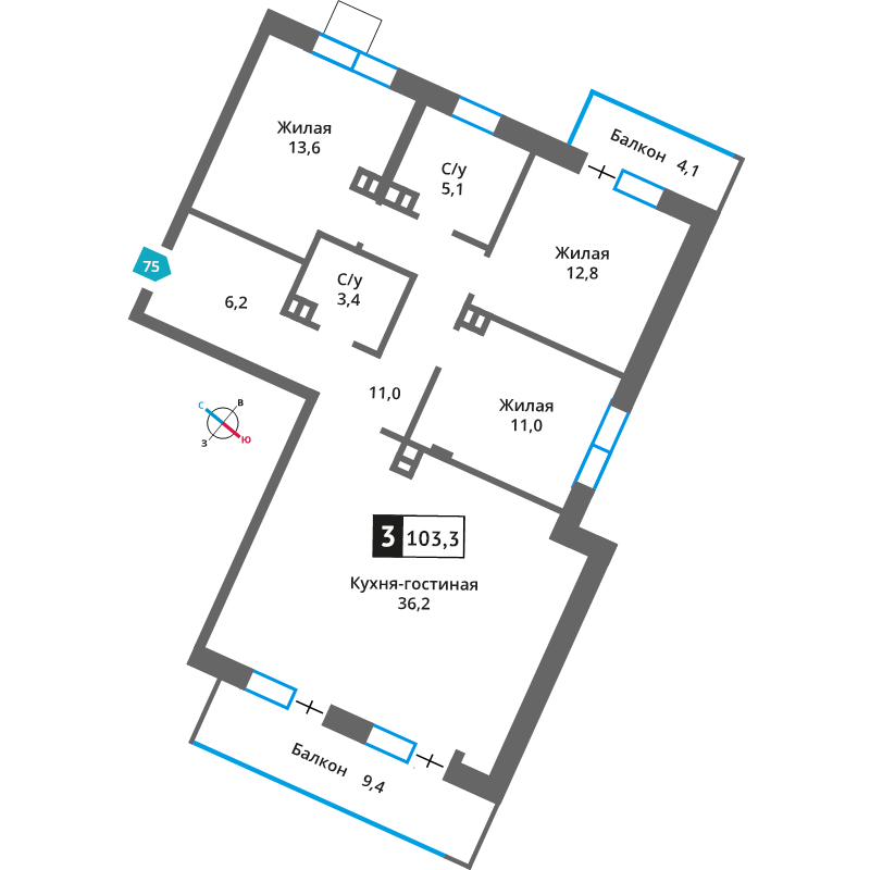 4 ккв (Евро) 99,8 м²