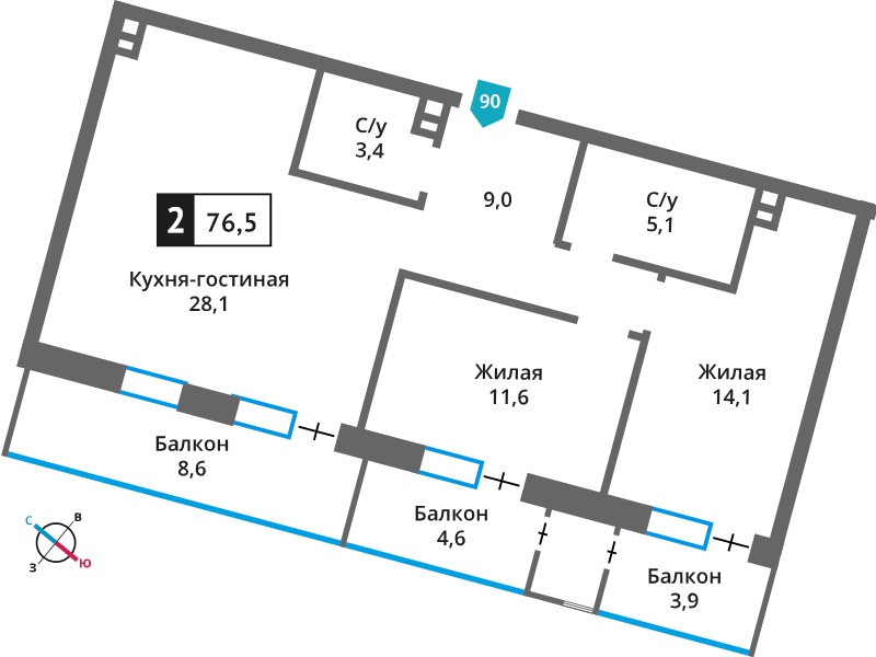 3 ккв (Евро) 71,2 м²