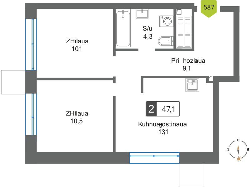 2 ккв 47,1 м²