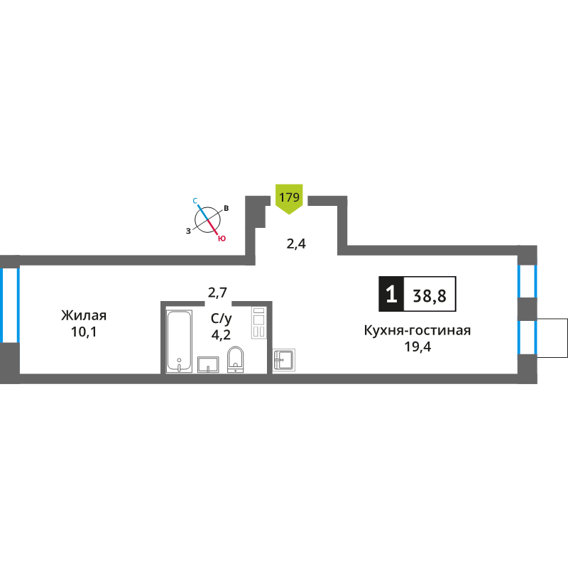 2 ккв (Евро) 38,6 м²
