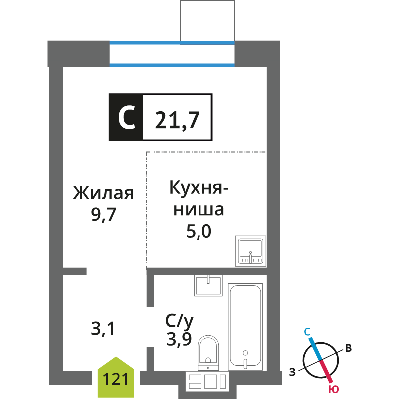 Студия 21,7 м²