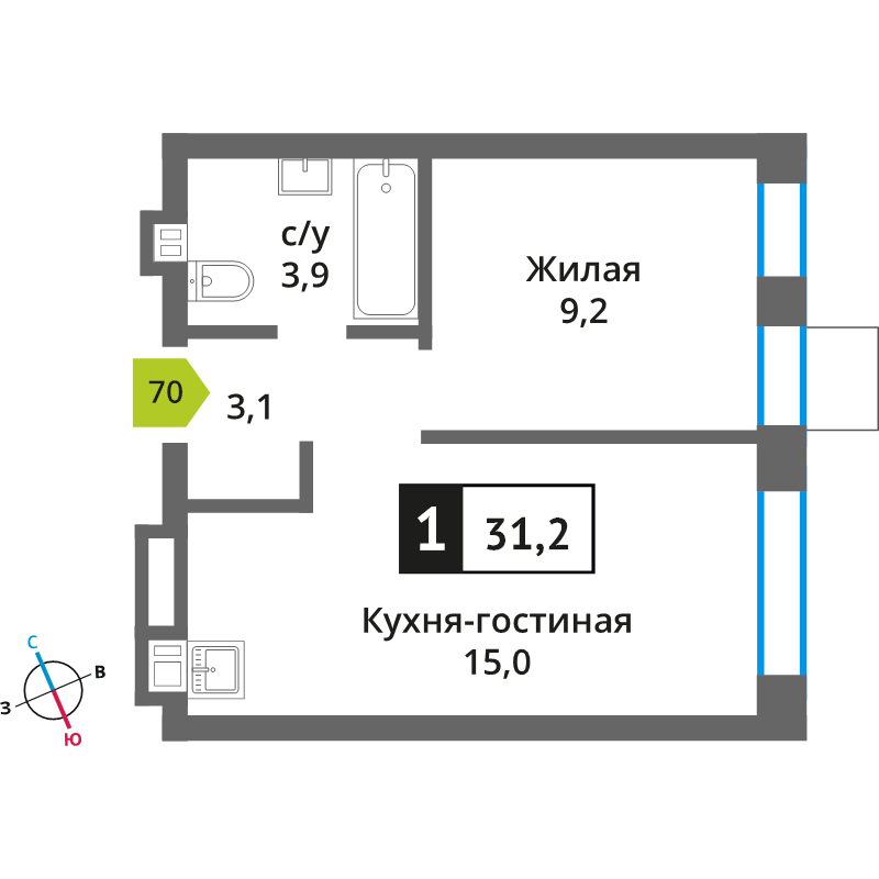 2 ккв (Евро) 31,2 м²