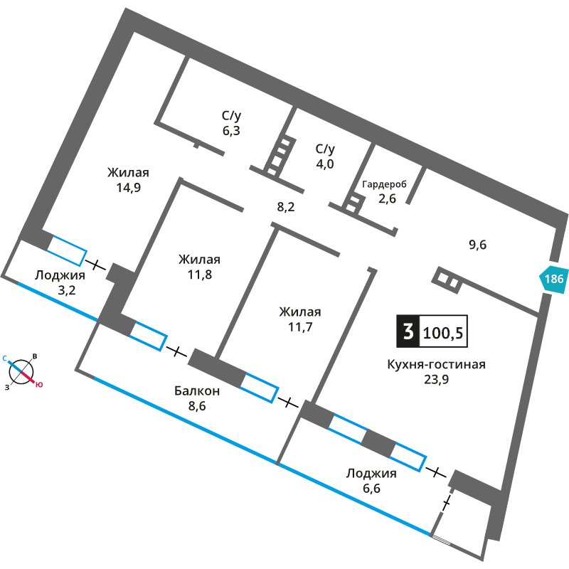 4 ккв (Евро) 93,3 м²
