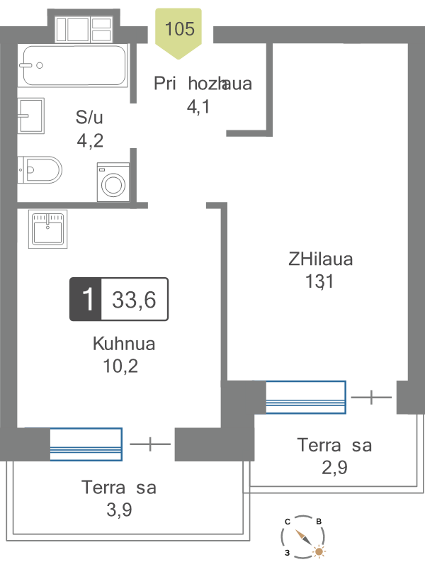 1 ккв 33,6 м²