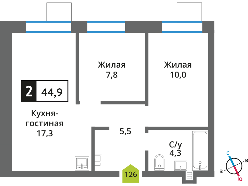3 ккв (Евро) 44,9 м²