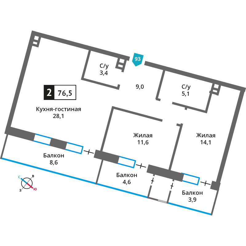 3 ккв (Евро) 71,2 м²