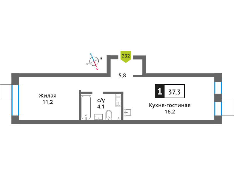 2 ккв (Евро) 37,3 м²